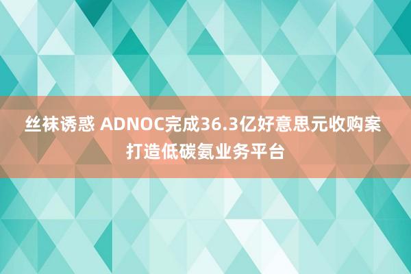 丝袜诱惑 ADNOC完成36.3亿好意思元收购案 打造低碳氨业务平台