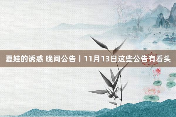 夏娃的诱惑 晚间公告丨11月13日这些公告有看头