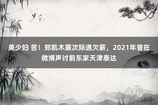 美少妇 苦！郑凯木屡次际遇欠薪，2021年曾在微博声讨前东家天津泰达