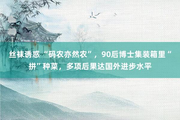 丝袜诱惑 “码农亦然农”，90后博士集装箱里“拼”种菜，多项后果达国外进步水平