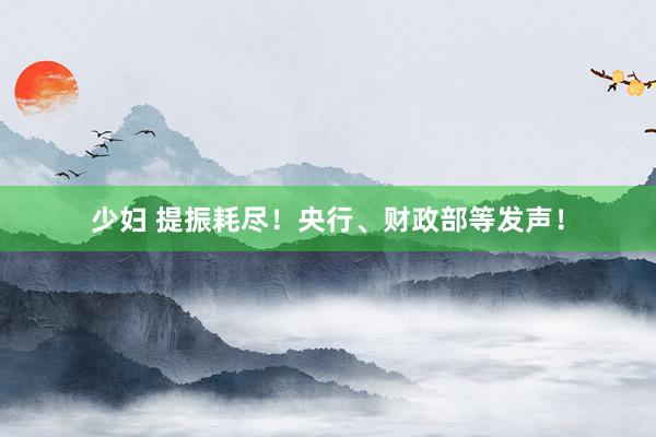 少妇 提振耗尽！央行、财政部等发声！