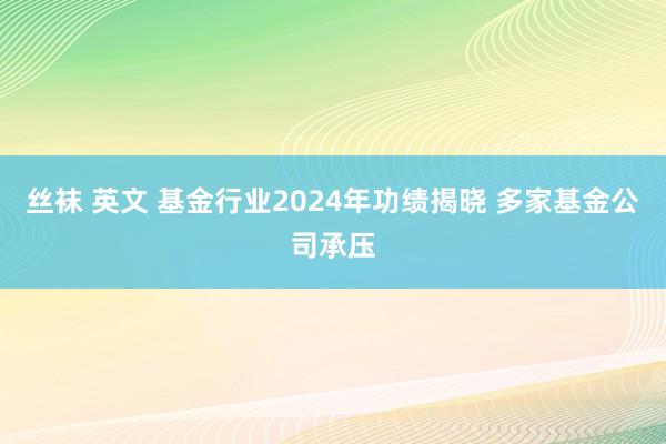丝袜 英文 基金行业2024年功绩揭晓 多家基金公司承压