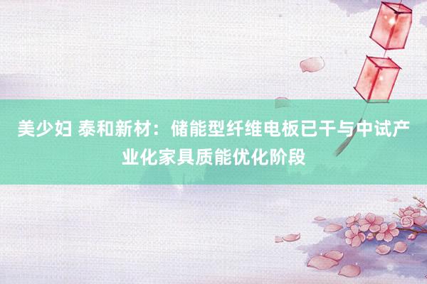美少妇 泰和新材：储能型纤维电板已干与中试产业化家具质能优化阶段