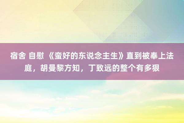 宿舍 自慰 《蛮好的东说念主生》直到被奉上法庭，胡曼黎方知，丁致远的整个有多狠
