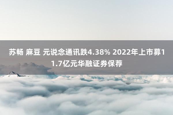 苏畅 麻豆 元说念通讯跌4.38% 2022年上市募11.7亿元华融证券保荐